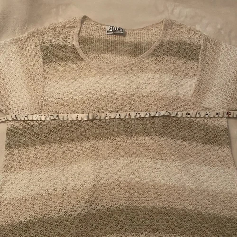 212 Striped Cream and Tan Open Knit Sweater - Picture 8 of 11